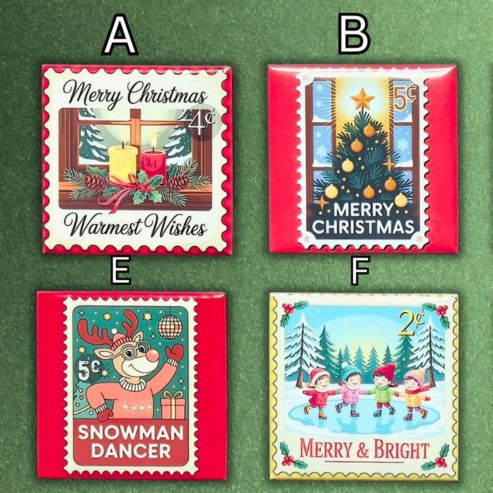 Festive Christmas Stamp Magnets